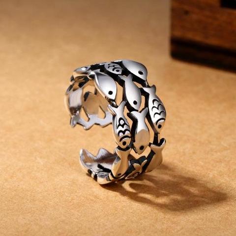 Chums Adjustable Fish Silver Cuff Ring