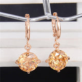 CZ Crystal Drop Rose Gold Hoop Earrings
