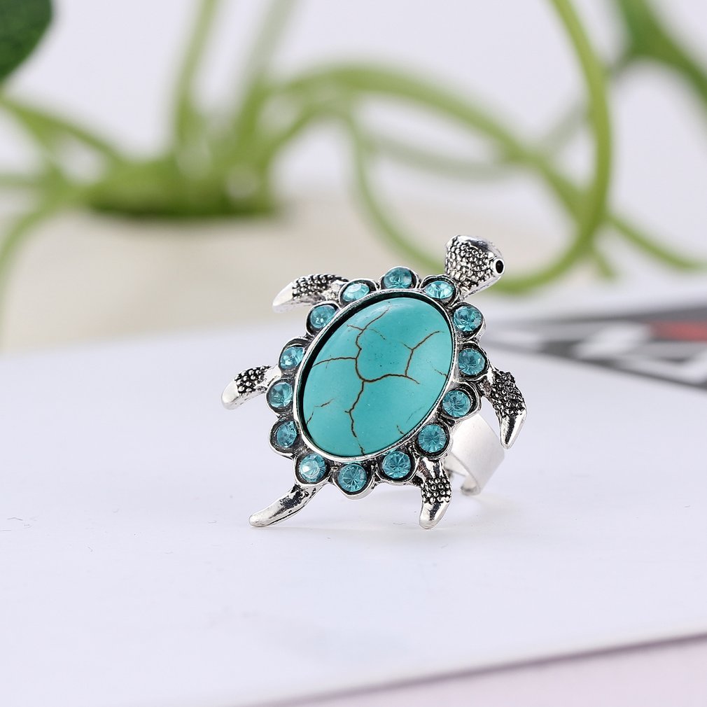 Trusty Turquoise & Rhinestone Turtle Ring – SheSellsSeaStyles